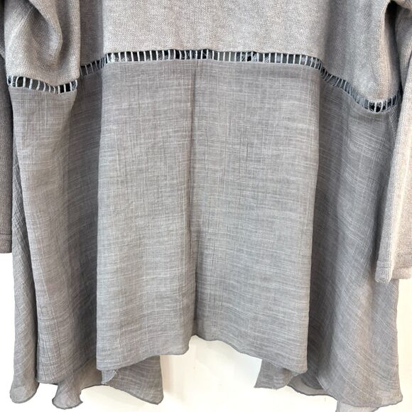 Ali Miles Lace Collar Open Front Cardigan Sweater 1X Gray Artsy Lagenlook Flowy - Picture 8 of 11